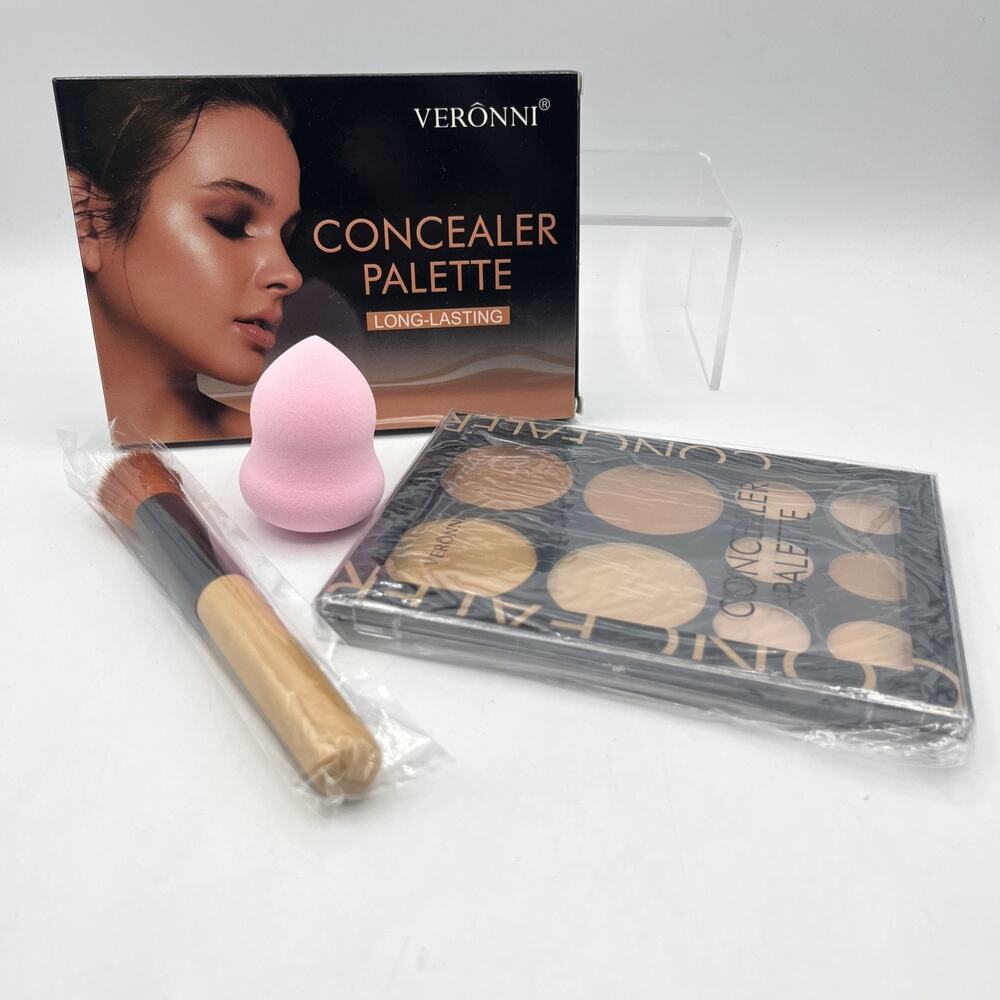 Veronni 10 Color Concealer Palette Long Lasting, w/ Brush, Conceal & Correct NIB